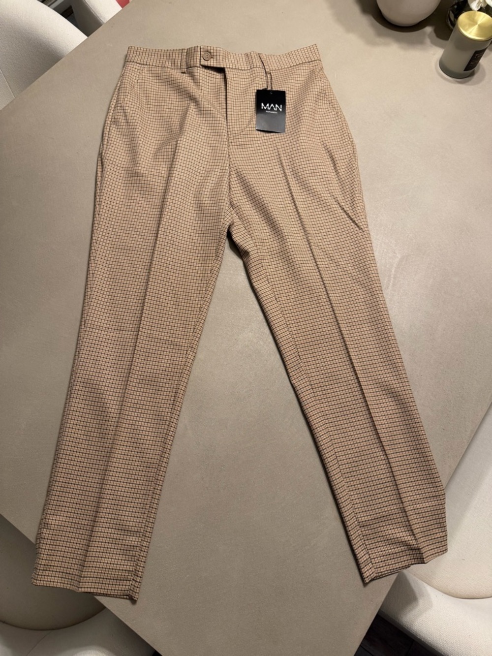 Brand New! BooHooMAN Brown Dogtooth Tailored Trousers